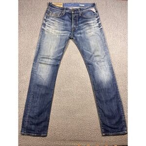 Replay Jennon Mens Straight Leg Jeans Blue Medium Wash Button Fly 30x32 M909